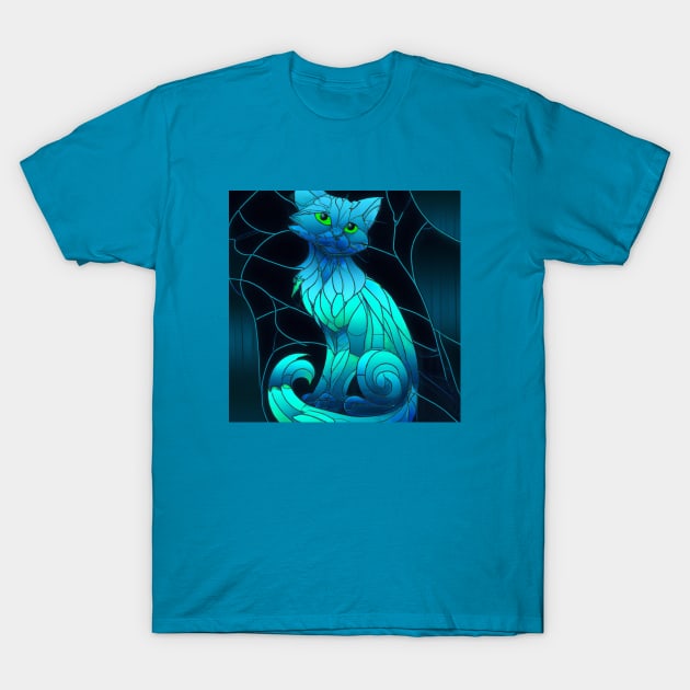 Blue Stained Glass Cat T-Shirt by Star Scrunch